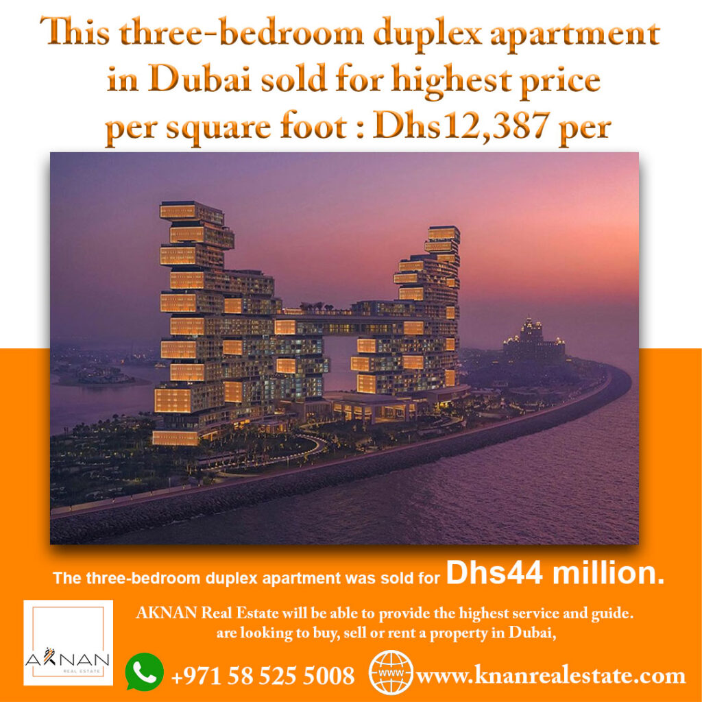 This three-bedroom duplex apartment in Dubai sold for highest price per square foot